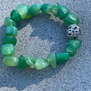 Green Agate Gemstone Chunky Bracelet with Silver Accent